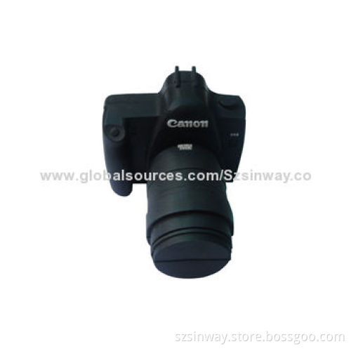 Camera Design USB Flash Drive with 1 to 64GB Memory Capacity, Free Printing Logo
